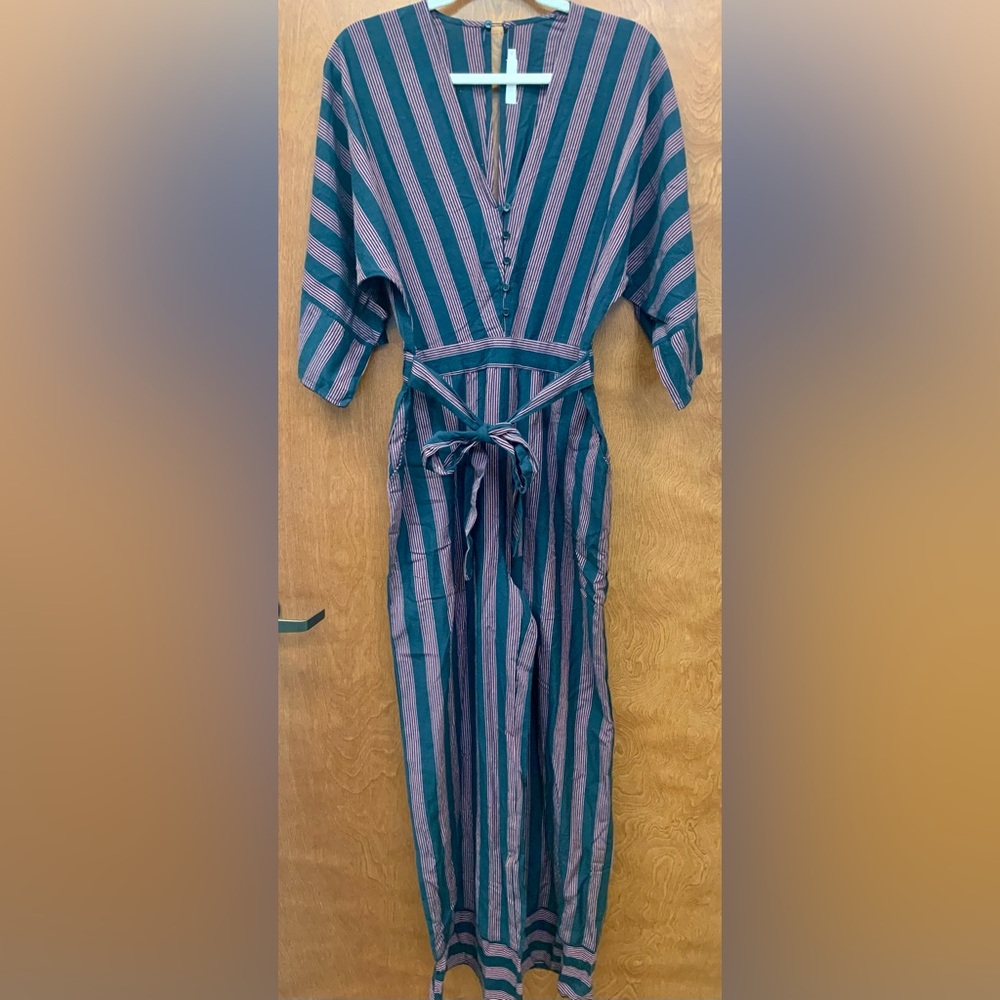 Lush tie waist keyhole back jumpsuit navy/pink